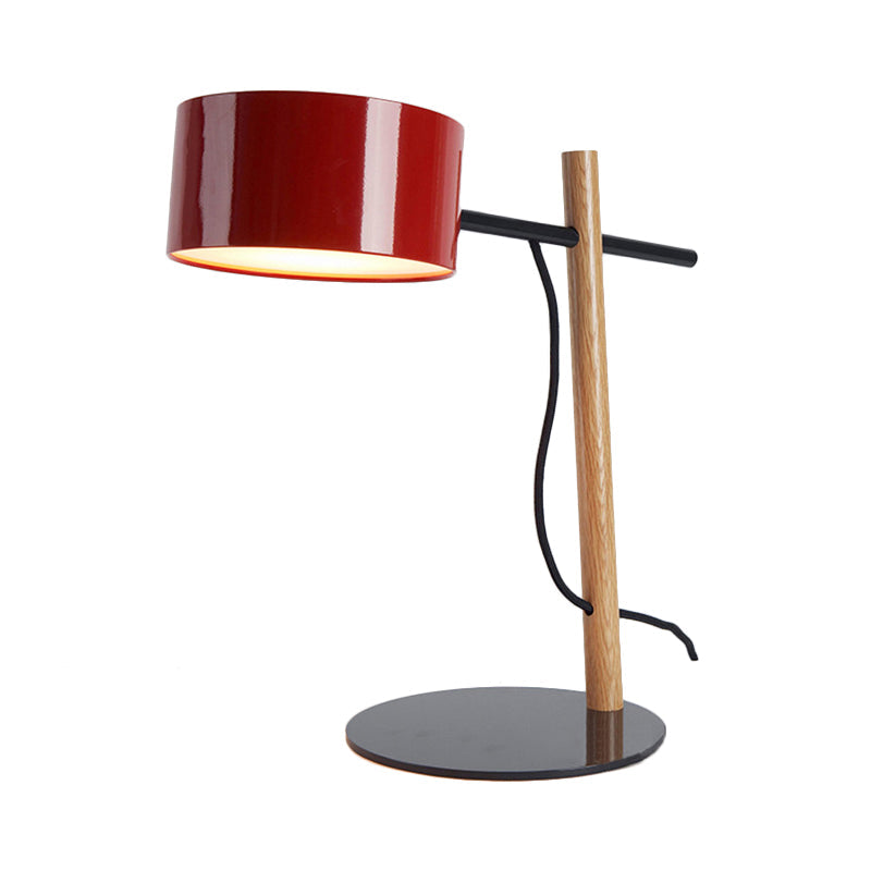 Drum Shade Desk Lamp - Contemporary Steel 1 Light Red/White Reading For Study Room