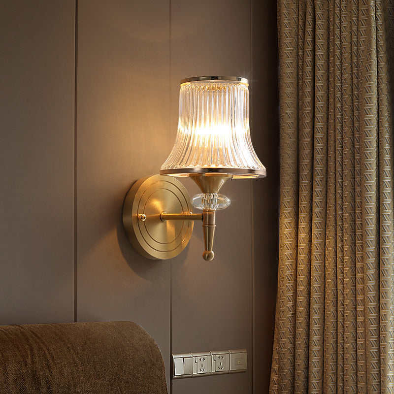 Clear Glass Wall Sconce With Brass Accent - Classic Conic Design 1 /