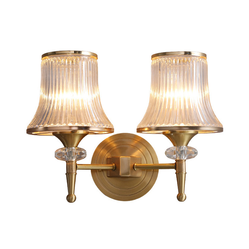 Clear Glass Wall Sconce With Brass Accent - Classic Conic Design