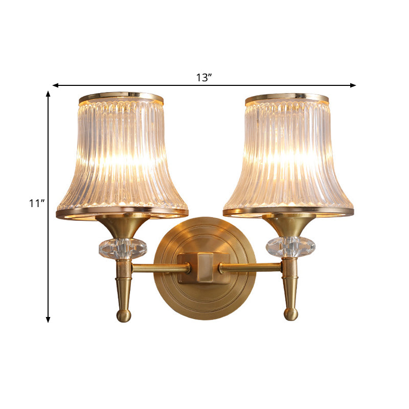 Clear Glass Wall Sconce With Brass Accent - Classic Conic Design