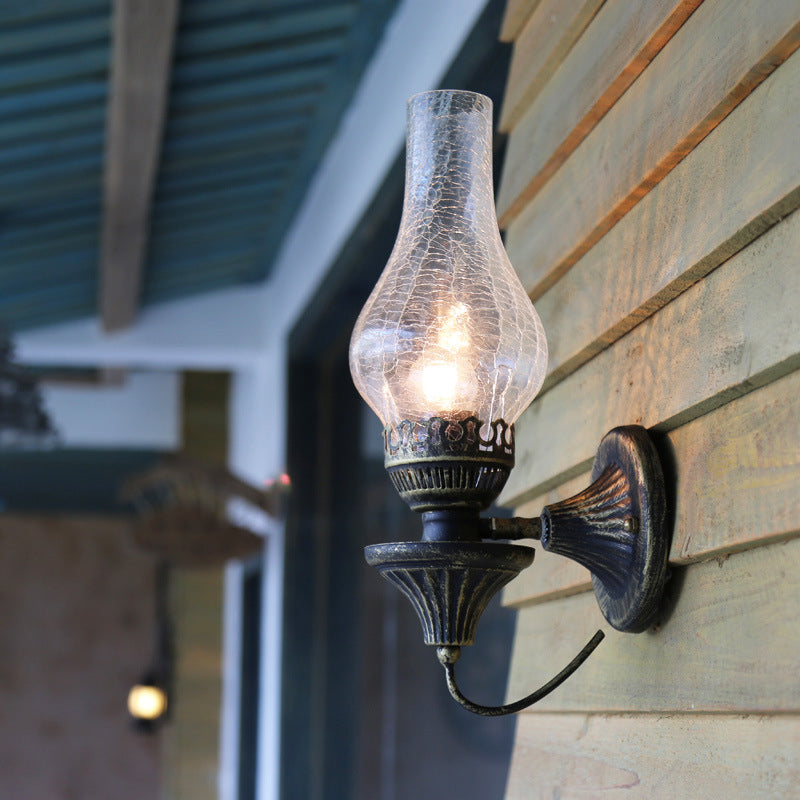 Industrial Textured White/Clear/Yellow Crackle Glass Wall Light Fixture - Vase Courtyard Design 1