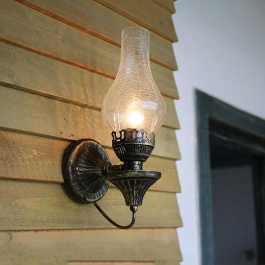 Industrial Textured White/Clear/Yellow Crackle Glass Wall Light Fixture - Vase Courtyard Design 1