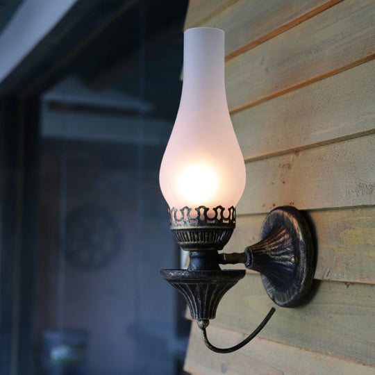 Industrial Textured White/Clear/Yellow Crackle Glass Wall Light Fixture - Vase Courtyard Design 1