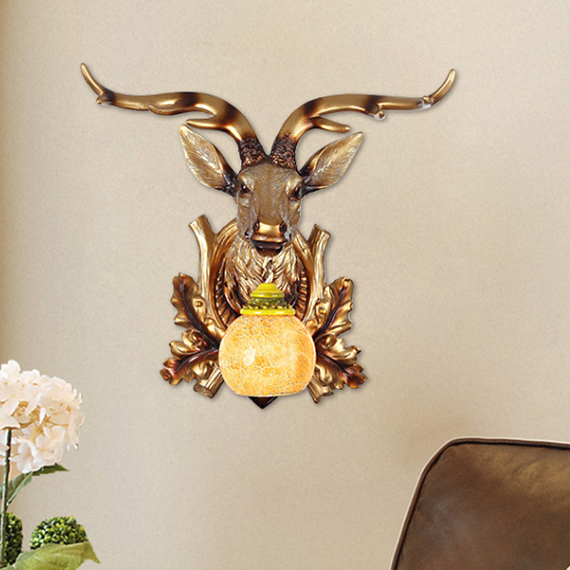 Amber Crackle Glass Wall Sconce With Traditional Bubble Design - Gold Finish