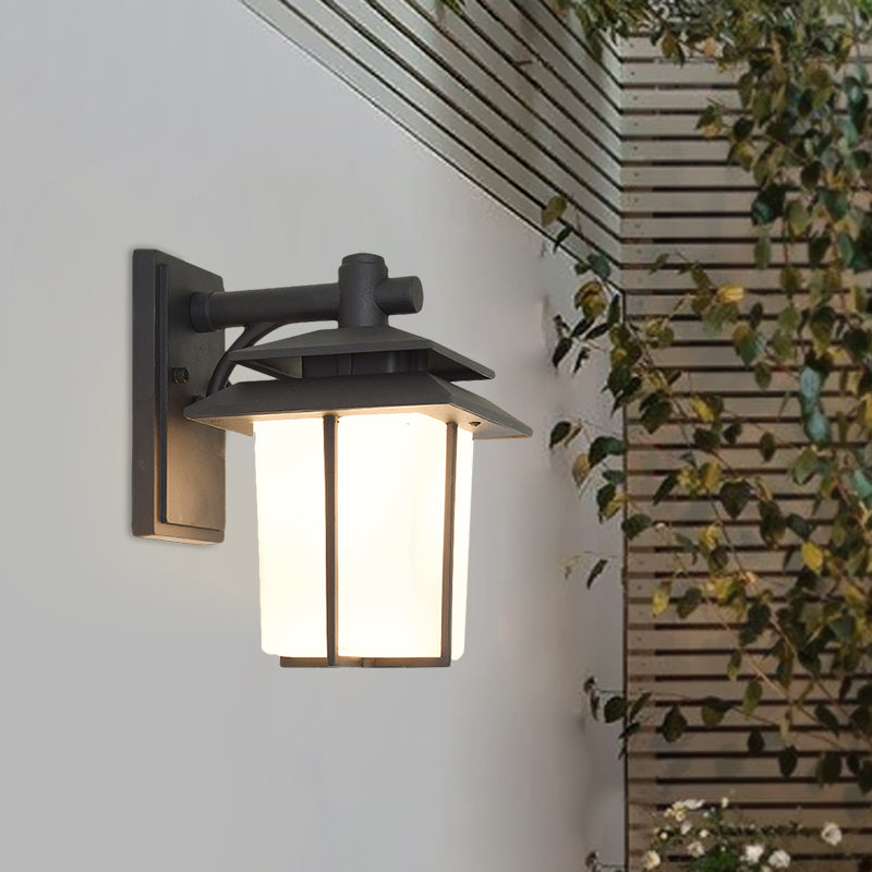 Trapezoid Wall Lamp With 1 Light - 7.5/10 Wide Opaque Glass Mounted Lighting In Black/Brass