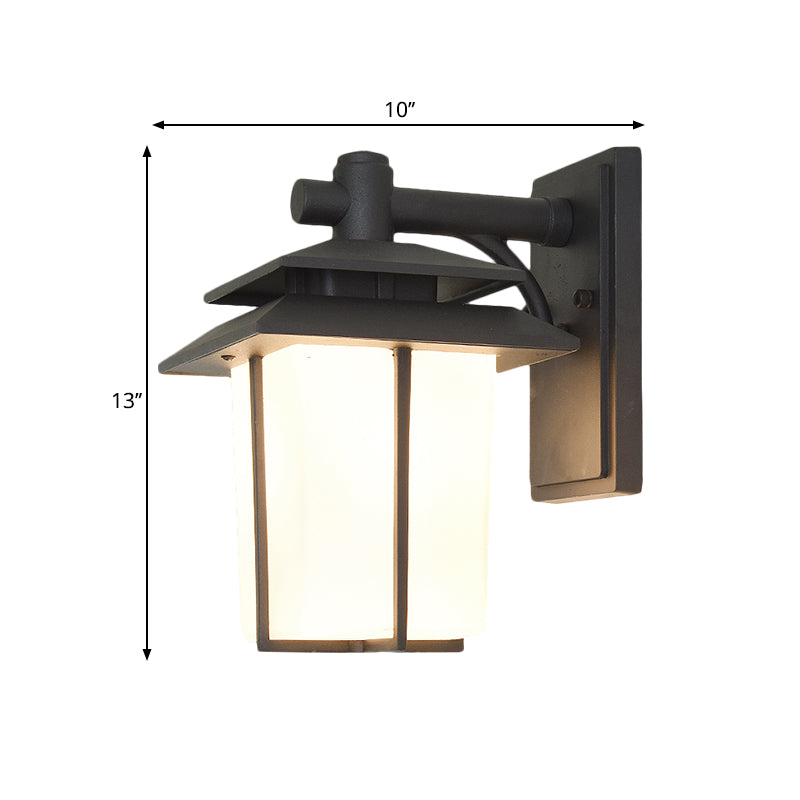 Trapezoid Wall Lamp With 1 Light - 7.5/10 Wide Opaque Glass Mounted Lighting In Black/Brass