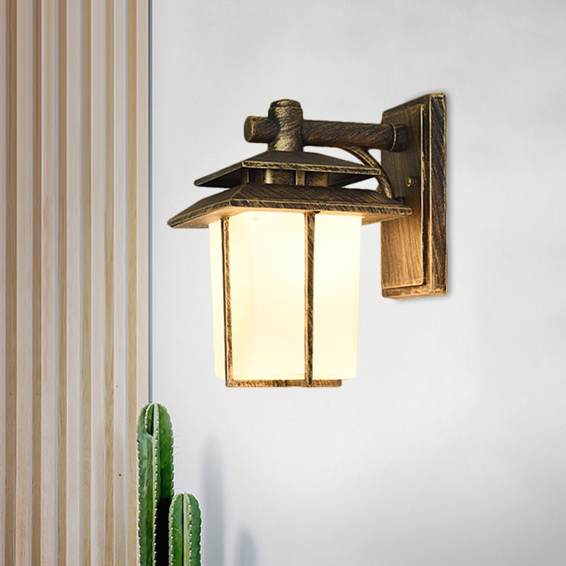 Trapezoid Wall Lamp With 1 Light - 7.5/10 Wide Opaque Glass Mounted Lighting In Black/Brass