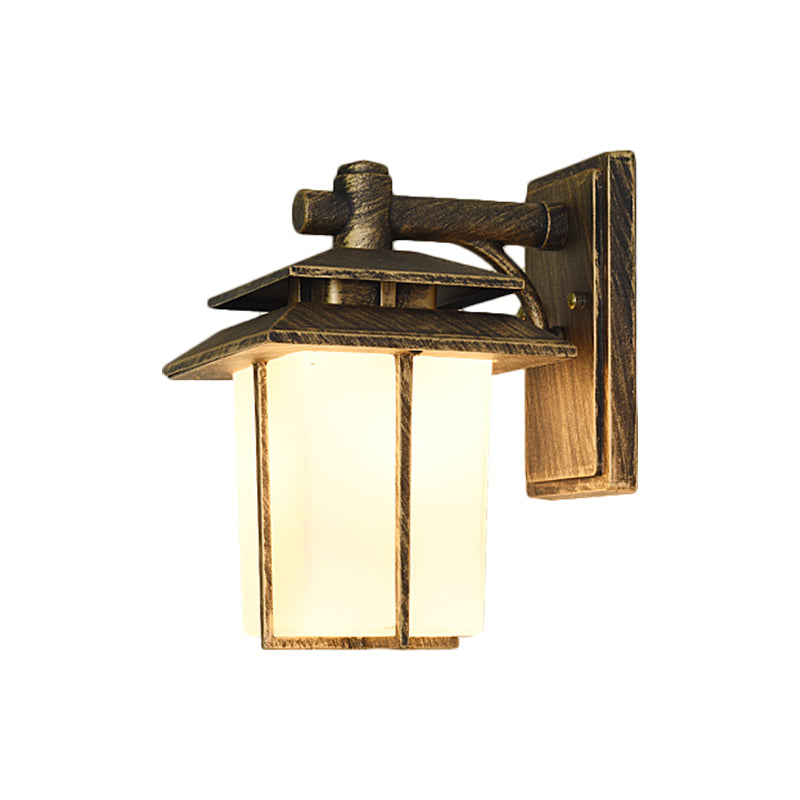 Trapezoid Wall Lamp With 1 Light - 7.5/10 Wide Opaque Glass Mounted Lighting In Black/Brass