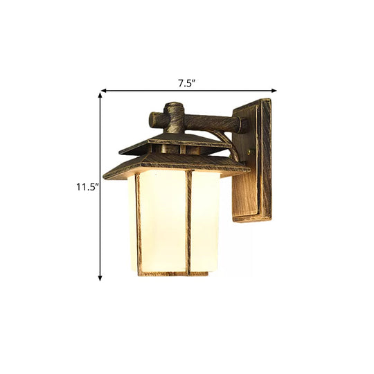 Trapezoid Wall Lamp With 1 Light - 7.5/10 Wide Opaque Glass Mounted Lighting In Black/Brass