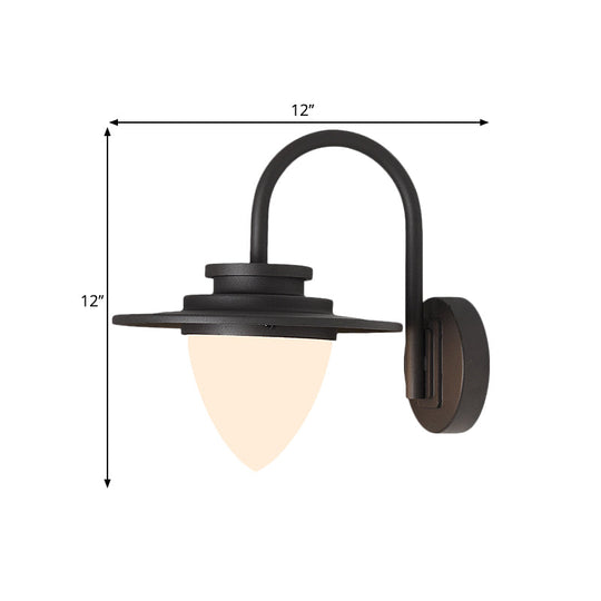 Conic Lodge Wall Lamp: Antique White Glass 1 Bulb Black/Dark Coffee Round Shade