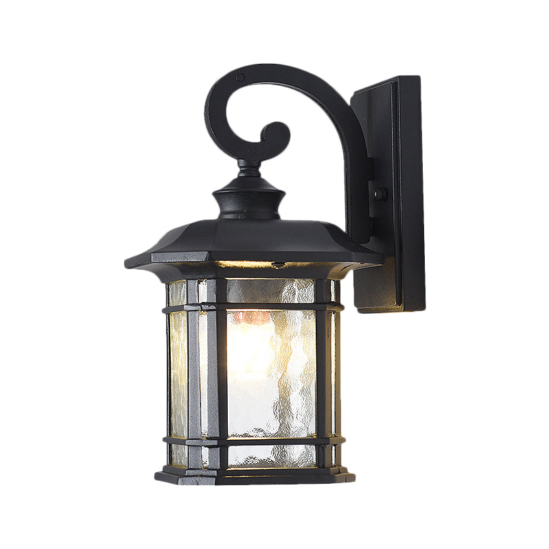 Rustic Water Glass Lantern Wall Mount Light - 8.5/10.5 Width Black/Brass Doorway Lamp