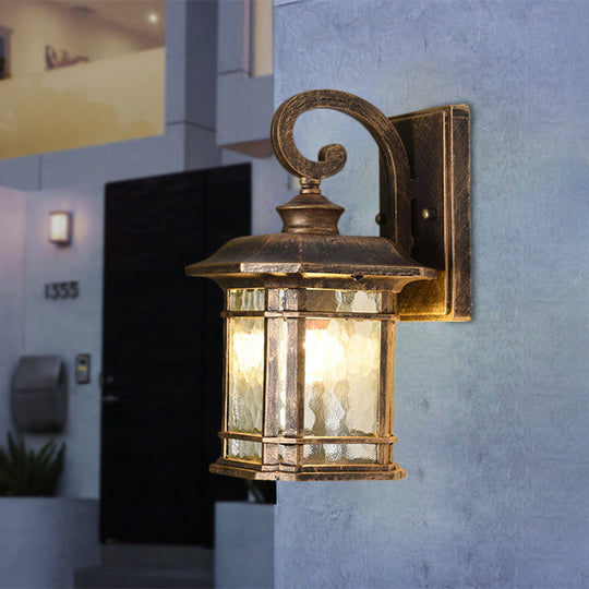 Rustic Water Glass Lantern Wall Mount Light - 8.5/10.5 Width Black/Brass Doorway Lamp