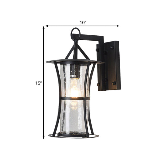 Seedy Glass Retro Wall Light With Curved Frame In Black - Cylinder Design