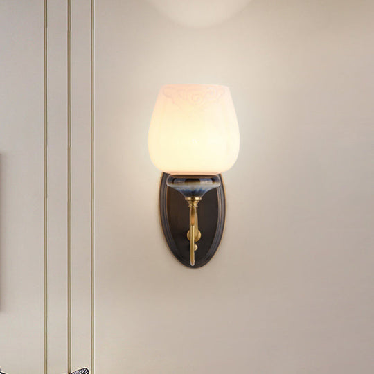 Milky Glass Brass Sconce: Traditional 1-Light Wall Fixture For Living Room