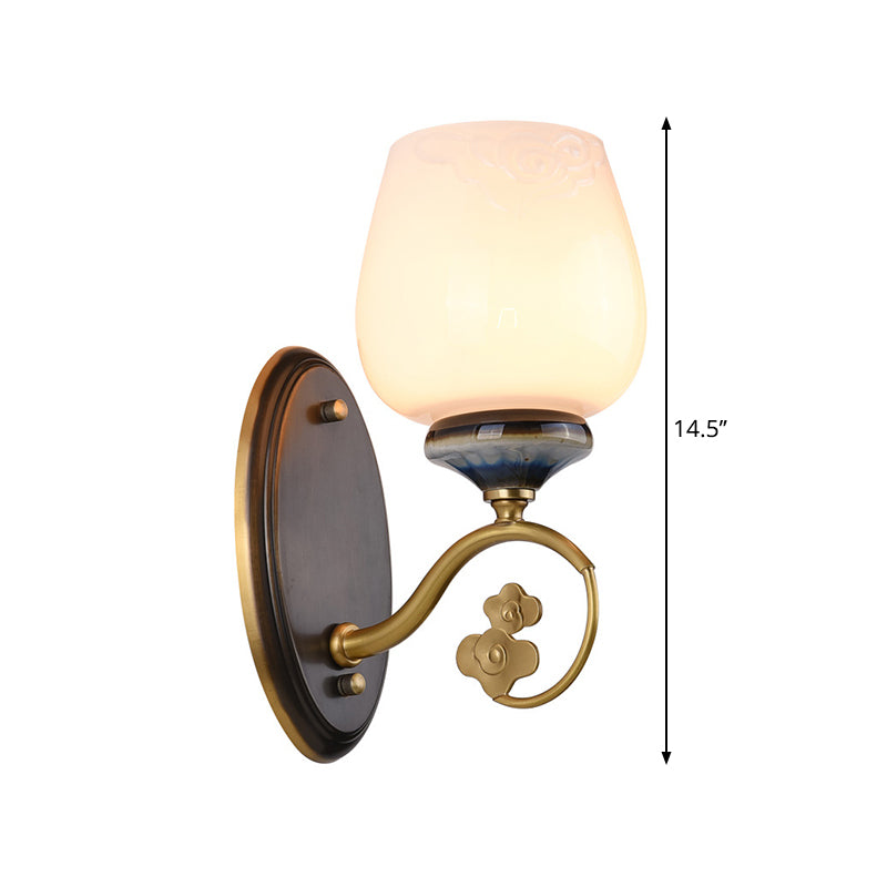 Milky Glass Brass Sconce: Traditional 1-Light Wall Fixture For Living Room