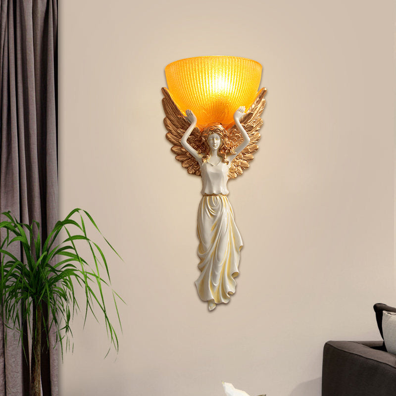 Traditional Wall Lamp With Frosted Glass Shade - White/Gold Finish Perfect For The Living Room