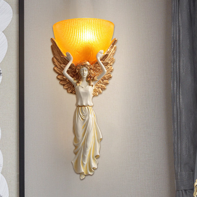 Traditional Wall Lamp With Frosted Glass Shade - White/Gold Finish Perfect For The Living Room