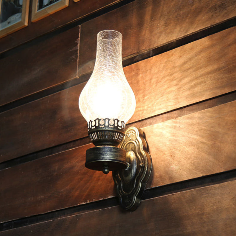 Head Vase Wall Lamp With Nautical Black Finish And Crackle Glass - Ideal For Lighting