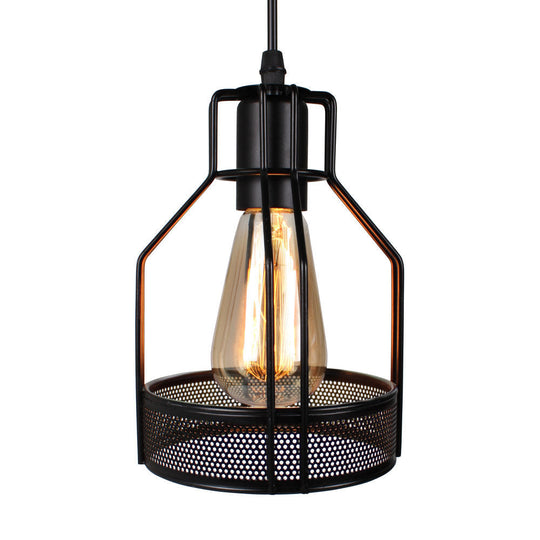 Industrial Style Metallic Black Wire Cage Pendant Light With 3 Heads - Perfect For Foyer Suspension