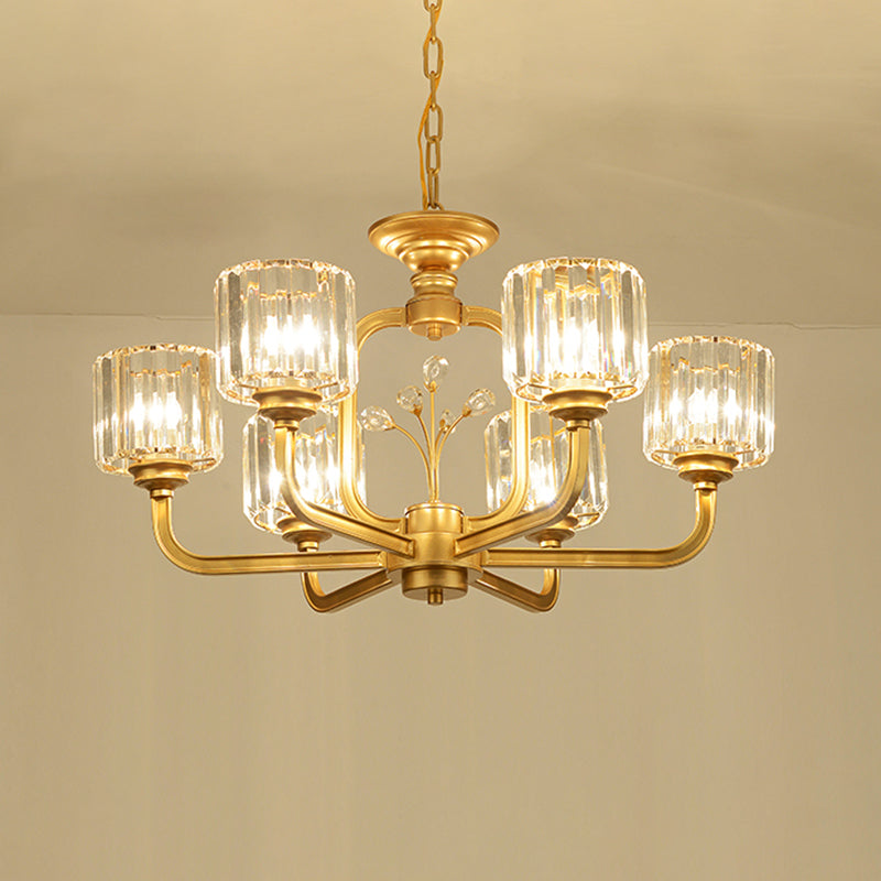 Modern 6/8-Bulb Chandelier In Black/Gold With Crystal Prisms Shade For Living Room Suspension