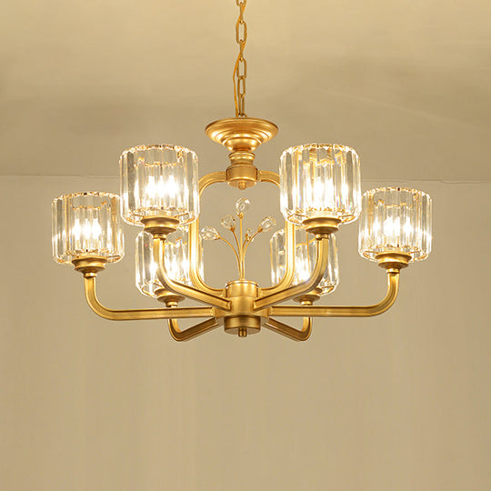 Modern 6/8-Bulb Chandelier In Black/Gold With Crystal Prisms Shade For Living Room Suspension