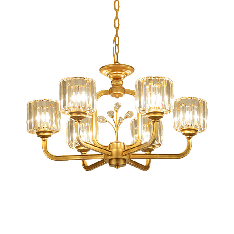 Modern 6/8-Bulb Chandelier In Black/Gold With Crystal Prisms Shade For Living Room Suspension