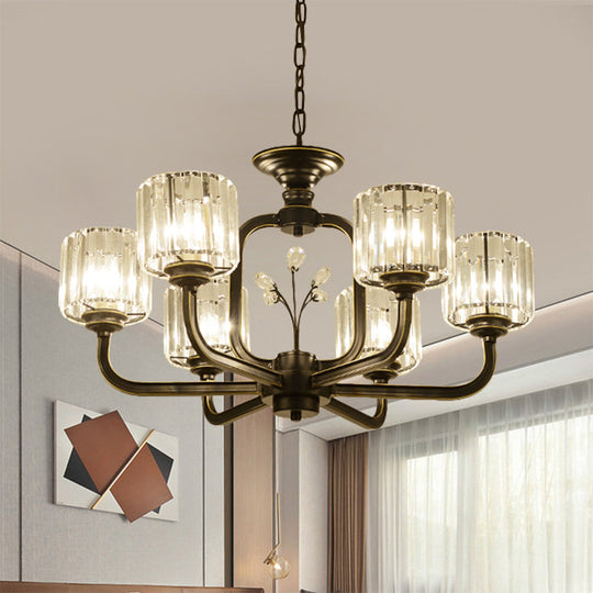 Modern 6/8-Bulb Chandelier In Black/Gold With Crystal Prisms Shade For Living Room Suspension