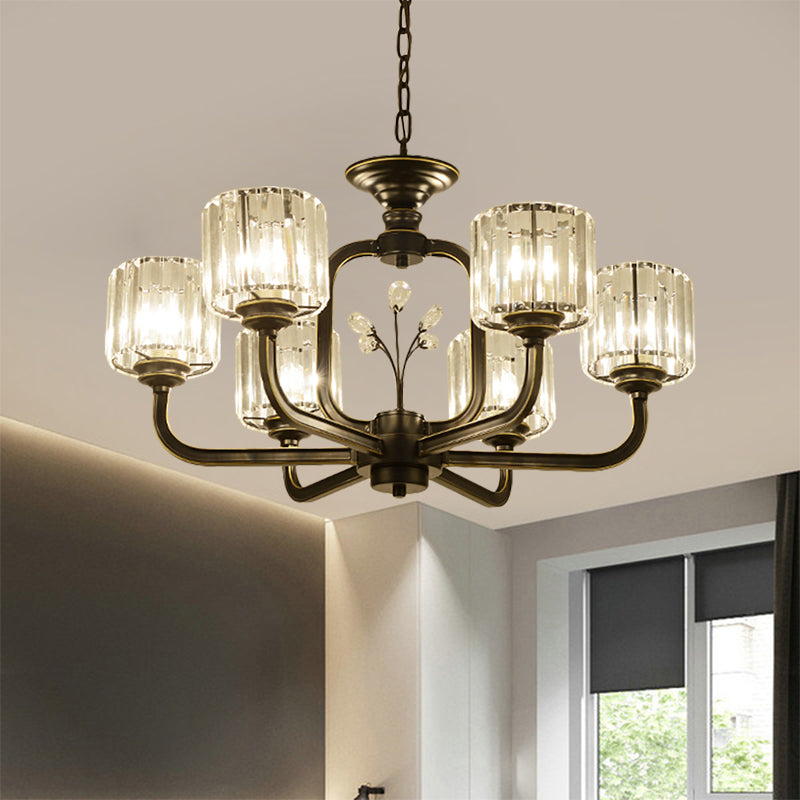 Modern 6/8-Bulb Chandelier In Black/Gold With Crystal Prisms Shade For Living Room Suspension