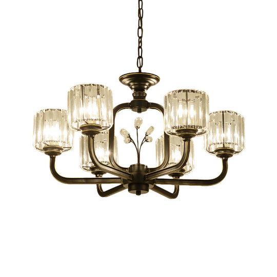 Modern 6/8-Bulb Chandelier In Black/Gold With Crystal Prisms Shade For Living Room Suspension