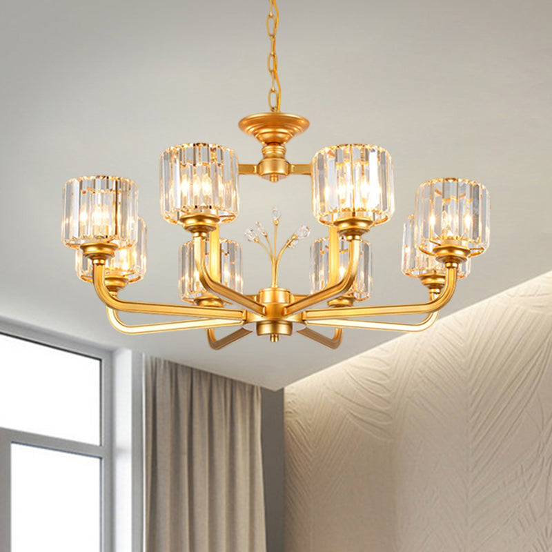 Modern 6/8-Bulb Chandelier In Black/Gold With Crystal Prisms Shade For Living Room Suspension