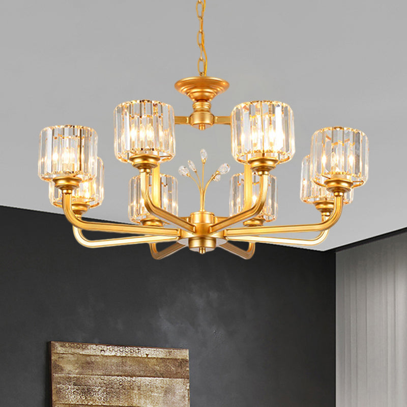 Modern 6/8-Bulb Chandelier In Black/Gold With Crystal Prisms Shade For Living Room Suspension