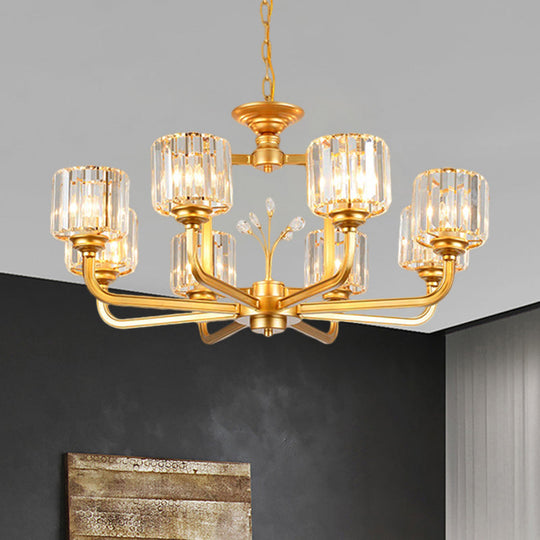 Modern 6/8-Bulb Chandelier In Black/Gold With Crystal Prisms Shade For Living Room Suspension