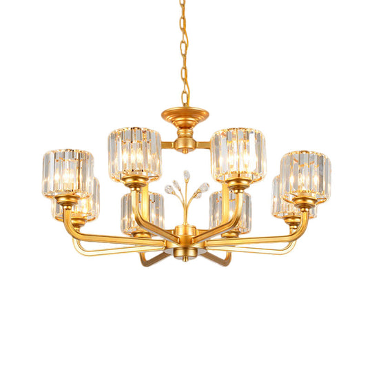 Modern 6/8-Bulb Chandelier In Black/Gold With Crystal Prisms Shade For Living Room Suspension