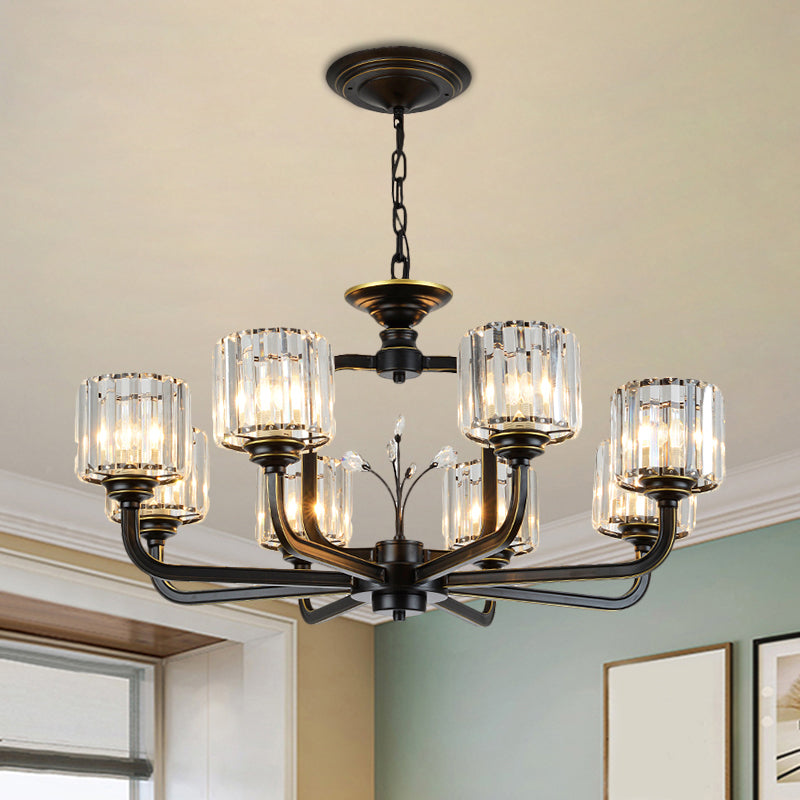 Modern 6/8-Bulb Chandelier In Black/Gold With Crystal Prisms Shade For Living Room Suspension