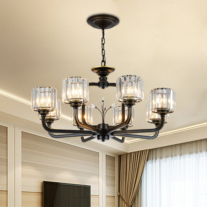 Modern 6/8-Bulb Chandelier In Black/Gold With Crystal Prisms Shade For Living Room Suspension