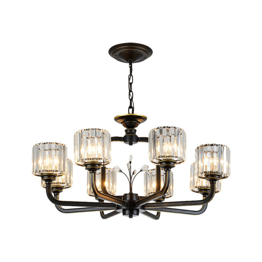 Modern 6/8-Bulb Chandelier In Black/Gold With Crystal Prisms Shade For Living Room Suspension