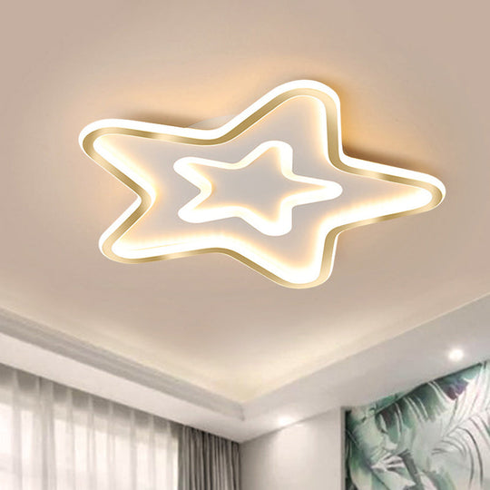 White LED Star Bedroom Flush Ceiling Light - Acrylic Cartoon Flush Mount Fixture