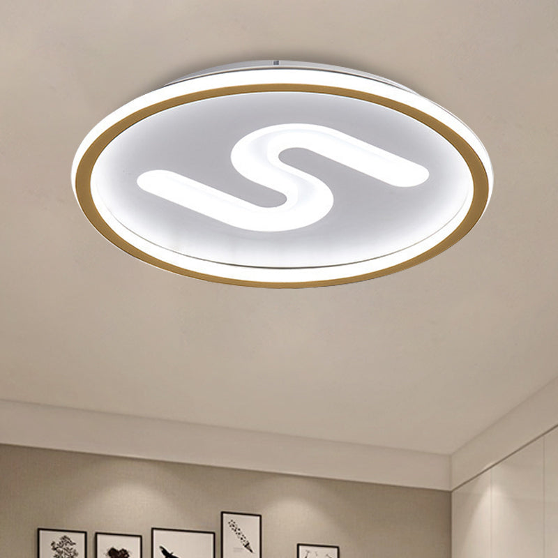 Contemporary S-Shaped Acrylic Ceiling Light Fixture - Black/Gold, LED Flush Mount with Warm/White Light