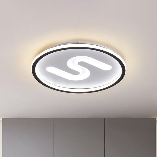 Contemporary S-Shaped Acrylic Ceiling Light Fixture - Black/Gold, LED Flush Mount with Warm/White Light