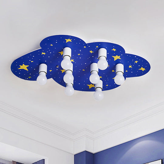 Cartoon Acrylic 8-Light Starry Sky Ceiling Mount Lamp - Blue Flush Mount for Kids Room