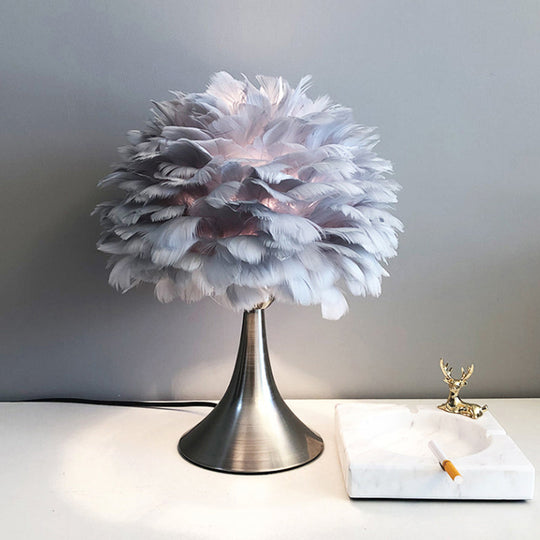 Contemporary Feather Grey/White Led Night Table Lamp - Tree-Inspired Reading Light For Study Room