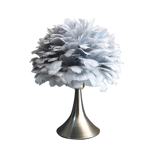 Contemporary Feather Grey/White Led Night Table Lamp - Tree-Inspired Reading Light For Study Room