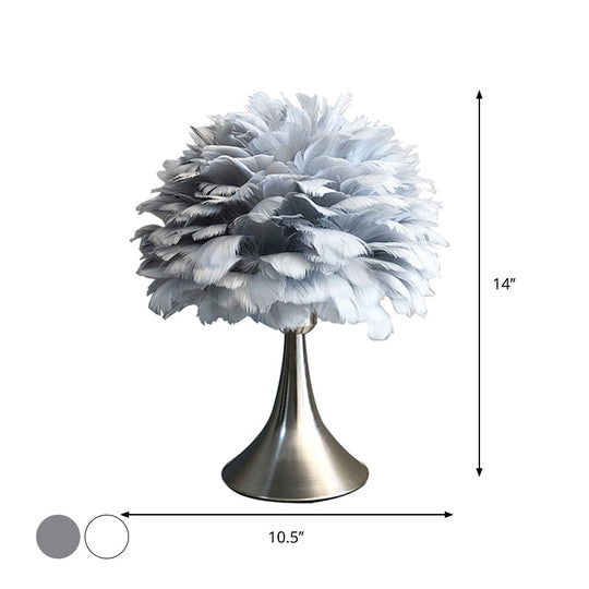 Contemporary Feather Grey/White Led Night Table Lamp - Tree-Inspired Reading Light For Study Room