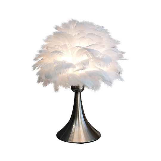 Contemporary Feather Grey/White Led Night Table Lamp - Tree-Inspired Reading Light For Study Room