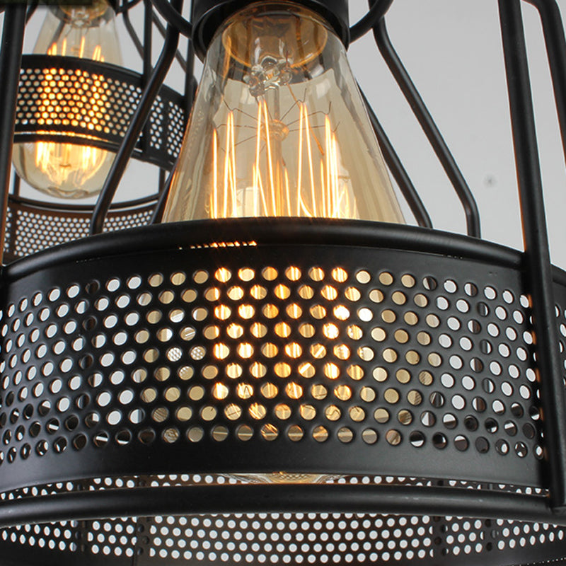 Industrial Style Metallic Black Wire Cage Pendant Light With 3 Heads - Perfect For Foyer Suspension