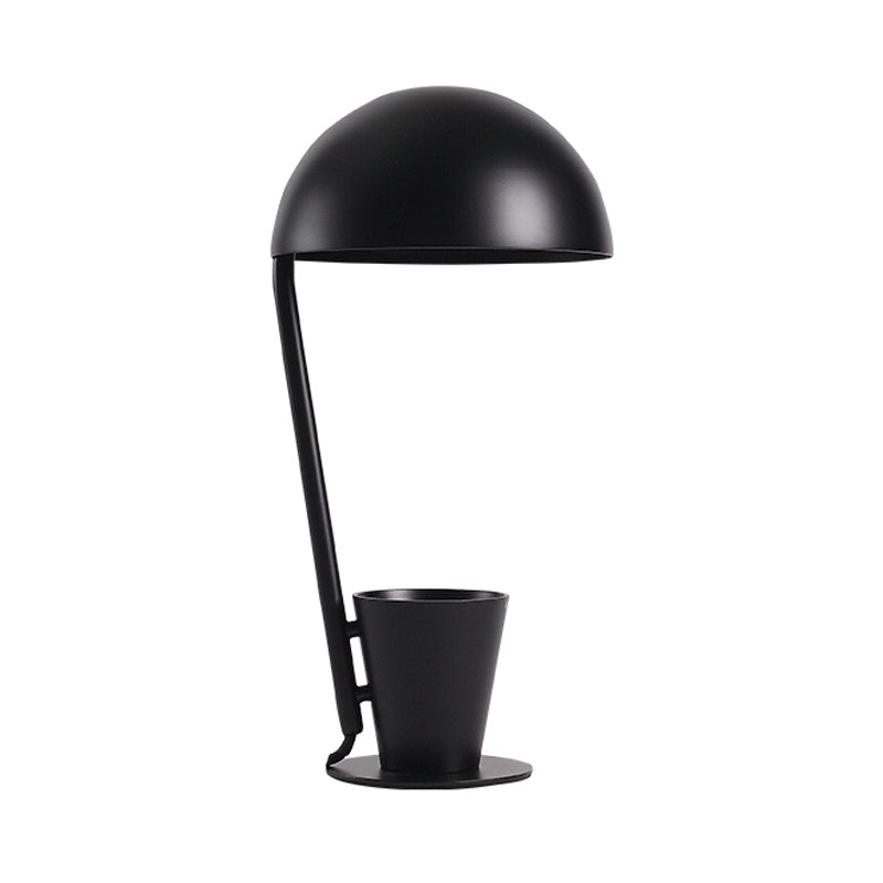 Contemporary Dome Metallic Shade Desk Lamp - Black/Gray 1-Bulb Reading Book Light With Storage Cup