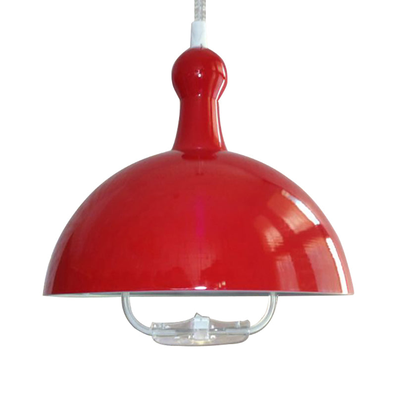 Extendable Industrial Ceiling Pendant with Chrome/Red Aluminum Dome and Handle