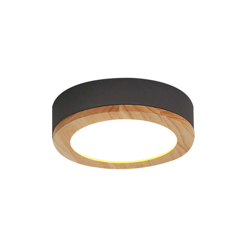 Kids Drum Ceiling Light With Wood And Acrylic Shade - Ideal Bedroom Flush Mount Fixture