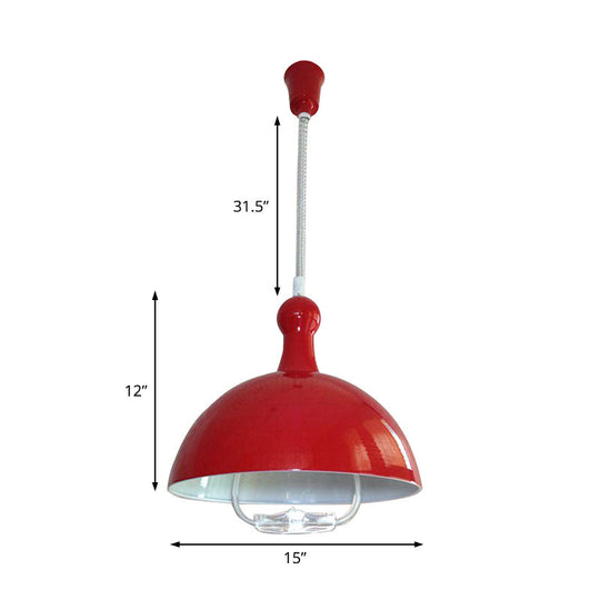 Extendable Industrial Ceiling Pendant with Chrome/Red Aluminum Dome and Handle