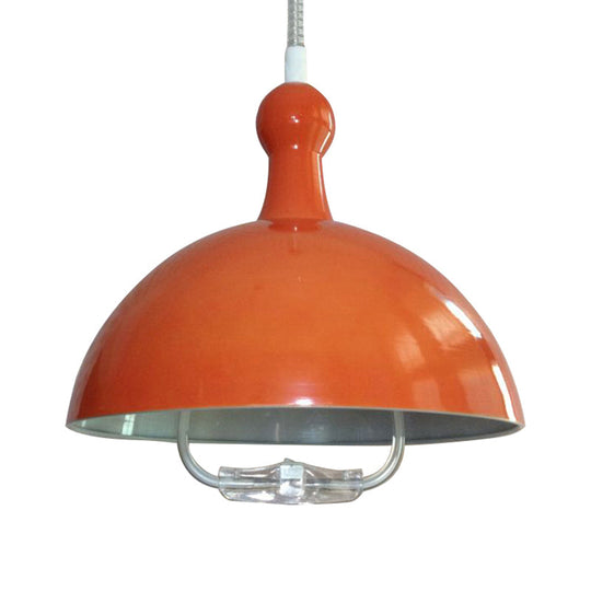 Extendable Domed Hanging Fixture - Industrial Style Chrome/Red Aluminum Ceiling Pendant With Handle